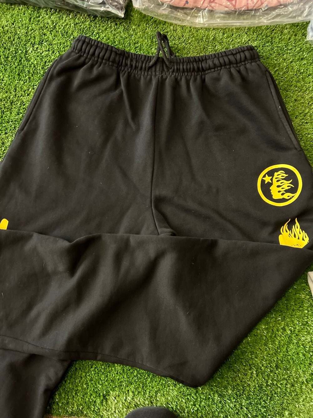 Hellstar Records Black Sweatpants with Yellow Flare Graphic